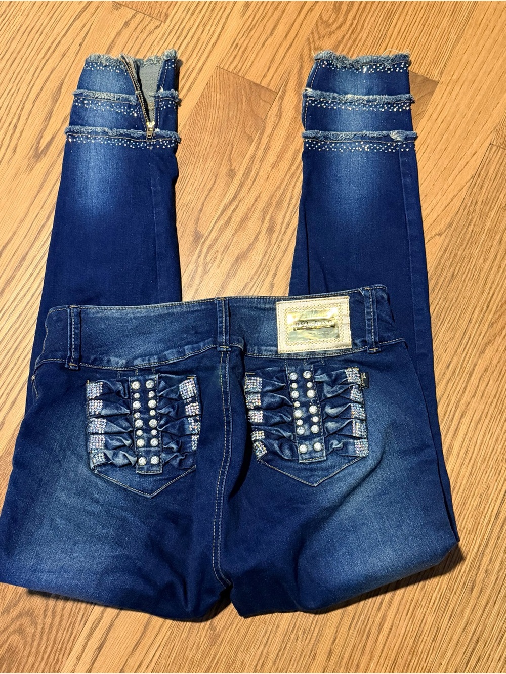 Duchess Jeans Y2K Rhinestone Distressed Skinny Jeans High Rise Stretch Denim 12 - Picture 11 of 12